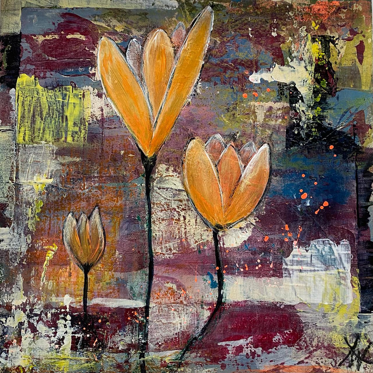 Acrylbild Tulpen von Angelina W., 30 x 30 cm weiß gerahmt mit Schattenfuge