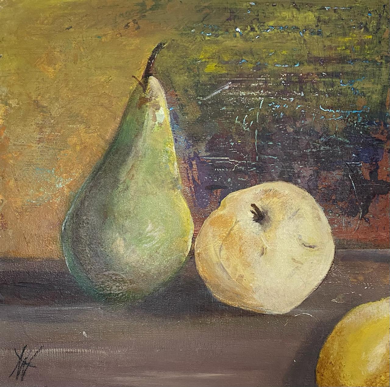 Acrylbild Birnen von Angelina W., 30 x 30 cm weiß gerahmt mit Schattenfuge