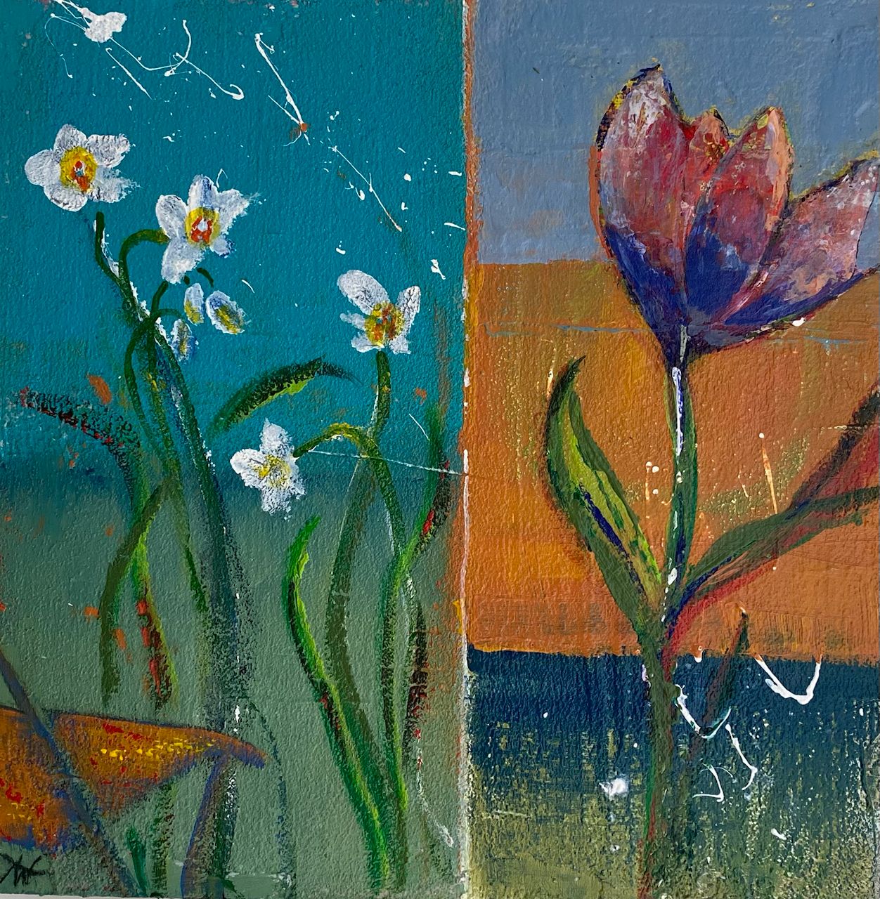 Acrylbild Blumen geteilt von Angelina W., 30 x 30 cm weiß gerahmt mit Schattenfuge