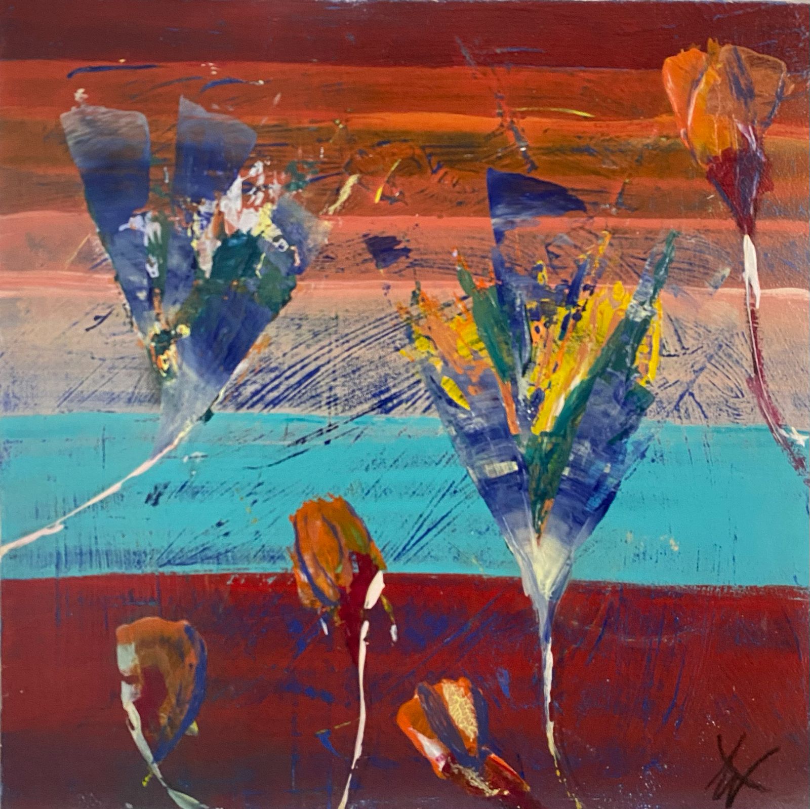 Acrylbild Blüten von Angelina W., 30 x 30 cm weiß gerahmt mit Schattenfuge