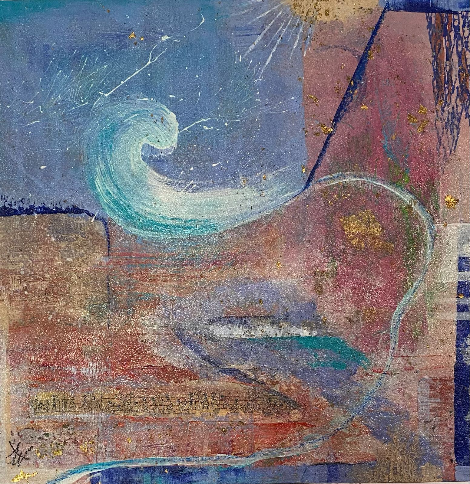 Acrylbild Die zarte Welle von Angelina W., 30 x 30 cm weiß gerahmt mit Schattenfuge